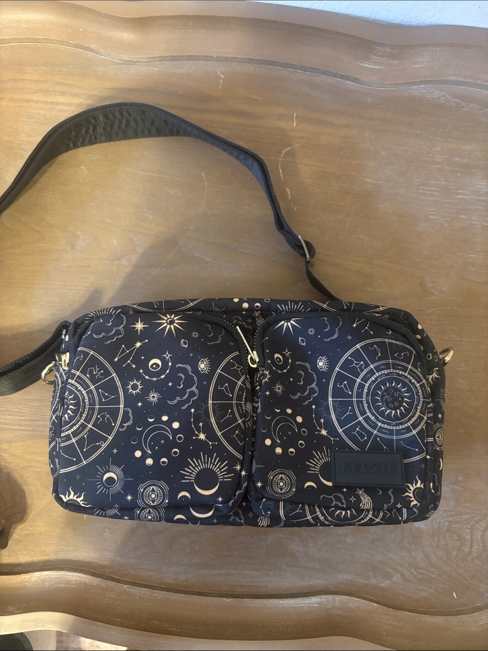 Celestial Print Crossbody Bag in Black and Gold